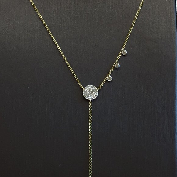 Meira T Teardrop Diamond Pave Lariat Necklace in 14 Karat Gold - Picture 2 of 7